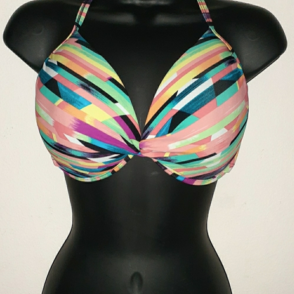 Xhilaration Multi-Color Geometric Stripe Push-Up Bikini Top